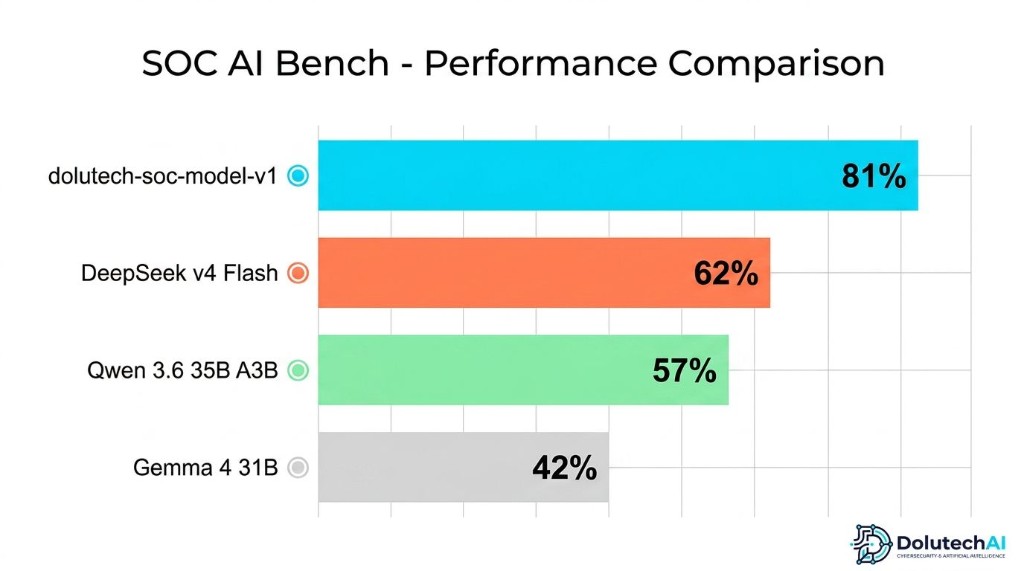 SOC AI Bench — Dolutech SOC Model V1 à 81% vs DeepSeek, Qwen et Gemma