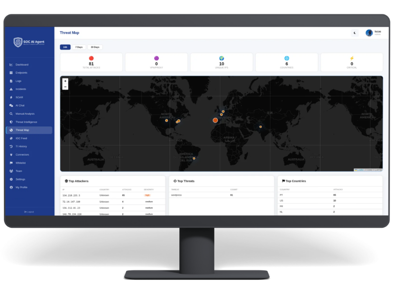 SOC AI Agent — Bedrohungskarte und operatives Dashboard