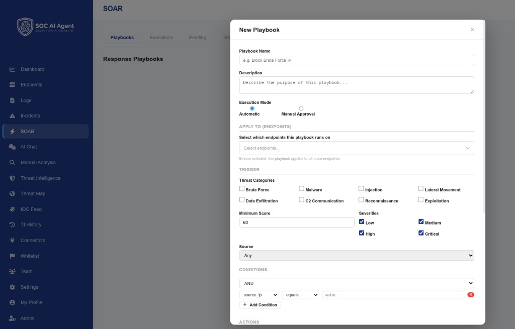 Configuración de playbook SOAR del Agente SOC IA